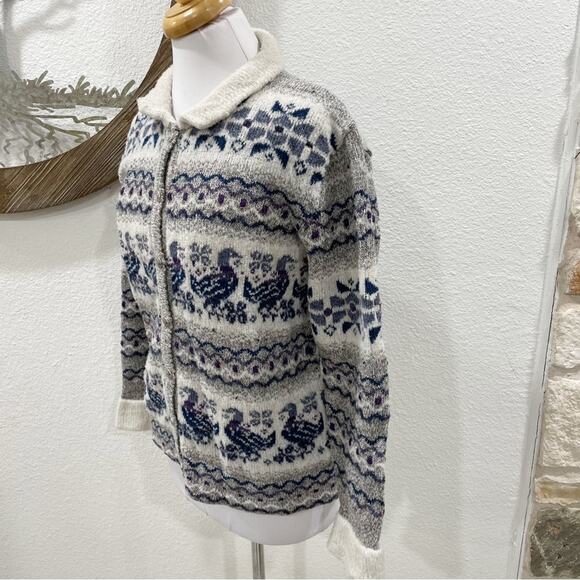 Vintage Bebhinn Marten Irish Wool Cardigan Sweater Fair Isle Bird P XS - Picture 3 of 7